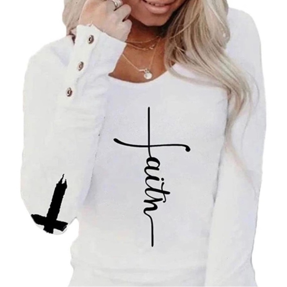 White Faith Graphic Long Sleeve Top